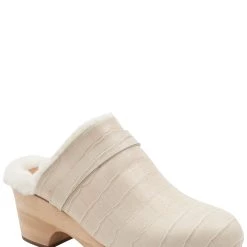 Andre Assous women SOFI IVORY EMBOSSED LEATHER FAUX FUR LINED CLOG